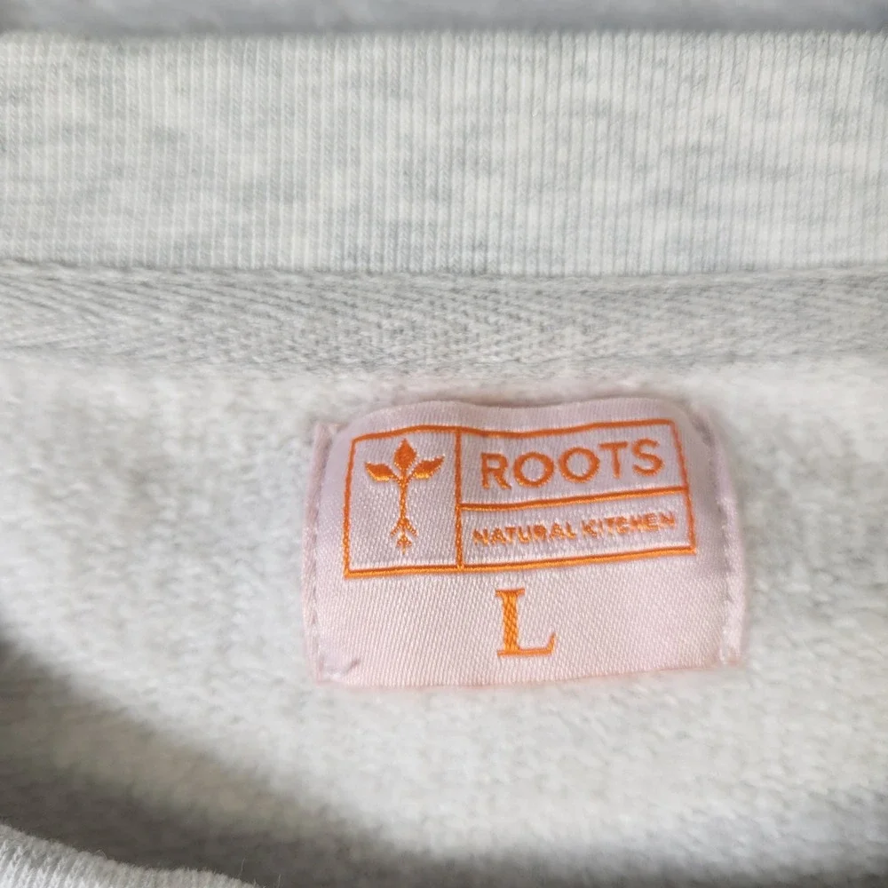 Roots Natural Kitchen Sweatshirt Mens L Grey Purple Embroidered Crewneck Fleece